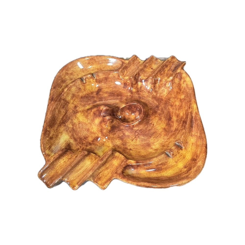 Ashtray Glove Mitt Shape Amber Drip Glaze Retro Catchall